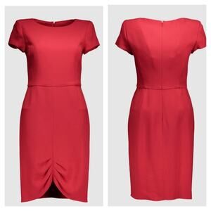 Emporio Armani Red Shwath Dress Petal Hem Short Sleeve size 16